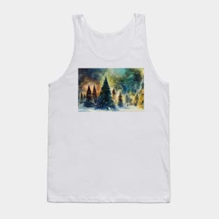 Christmas forest watercolor painting snowy landscape Tank Top